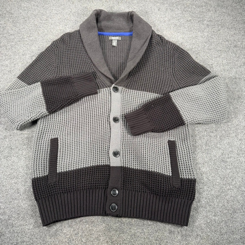 Kenneth Cole Reaction Mens Shawl Collar Waffle Knit Cardigan Grey XL #4093